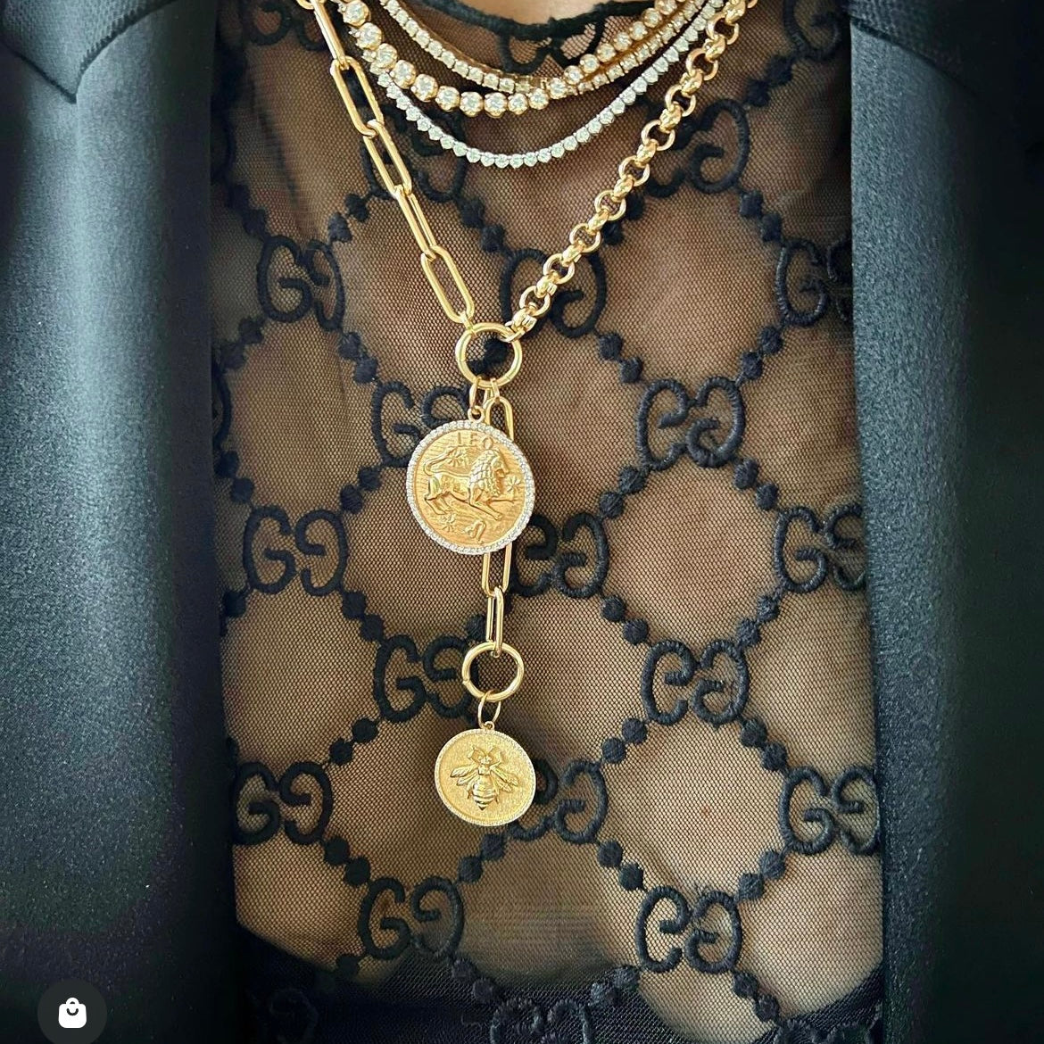 14KT Gold Diamond Bespoke Zodiac Disk Pendant Charm