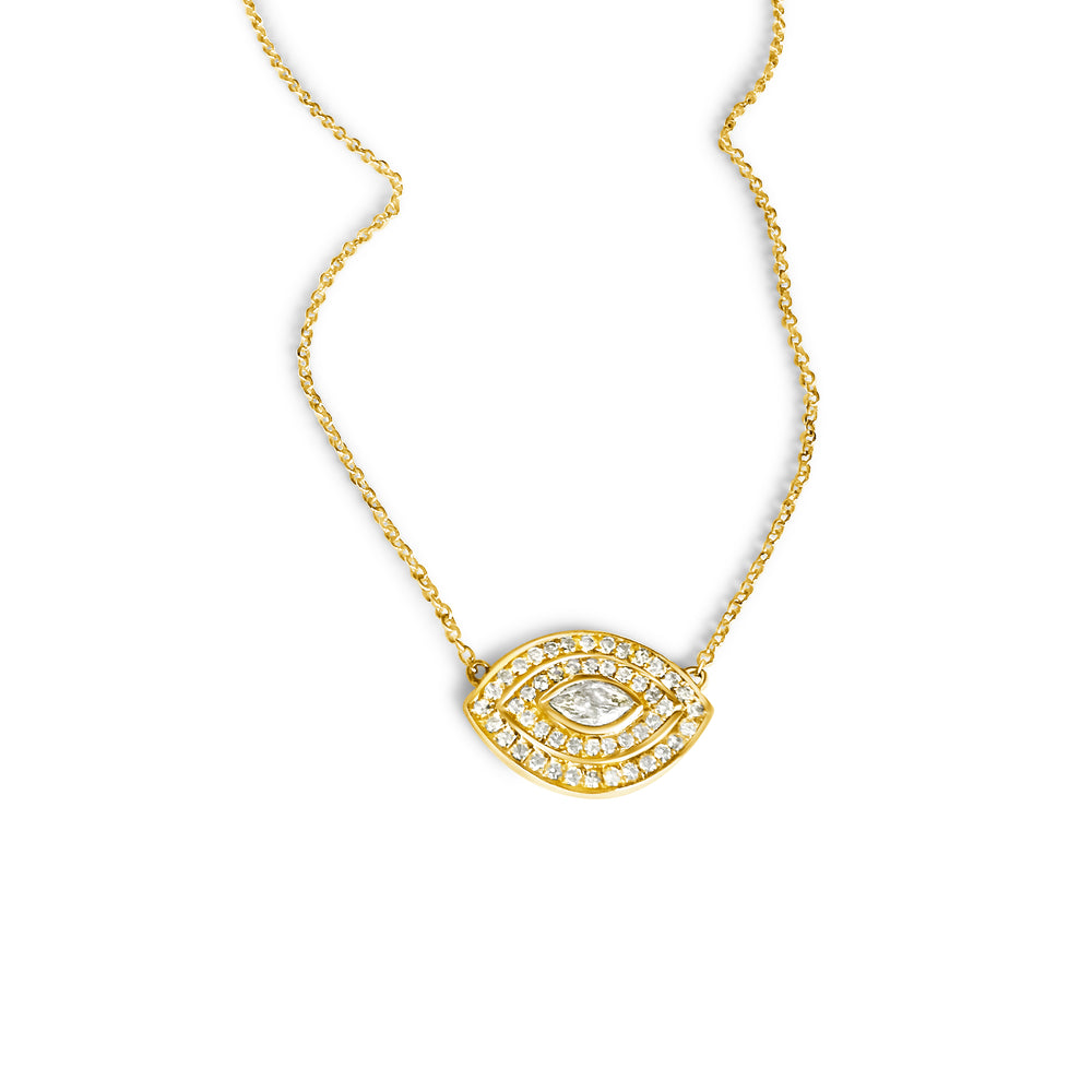 
                
                    Load image into Gallery viewer, 14KT Gold Diamond Marquise Diamond Evil Eye Necklace
                
            