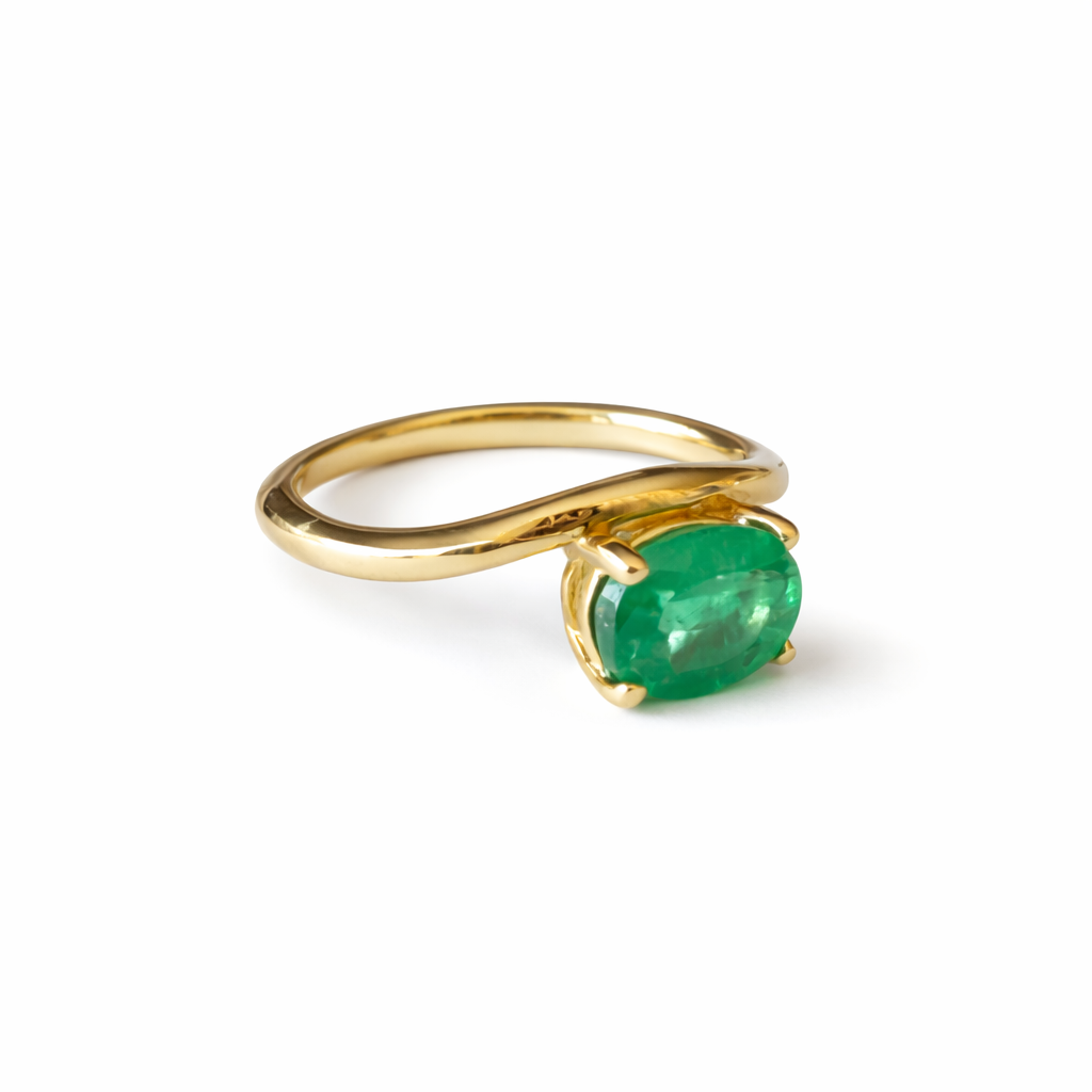 14KT Gold Oval Emerald Caged Ring