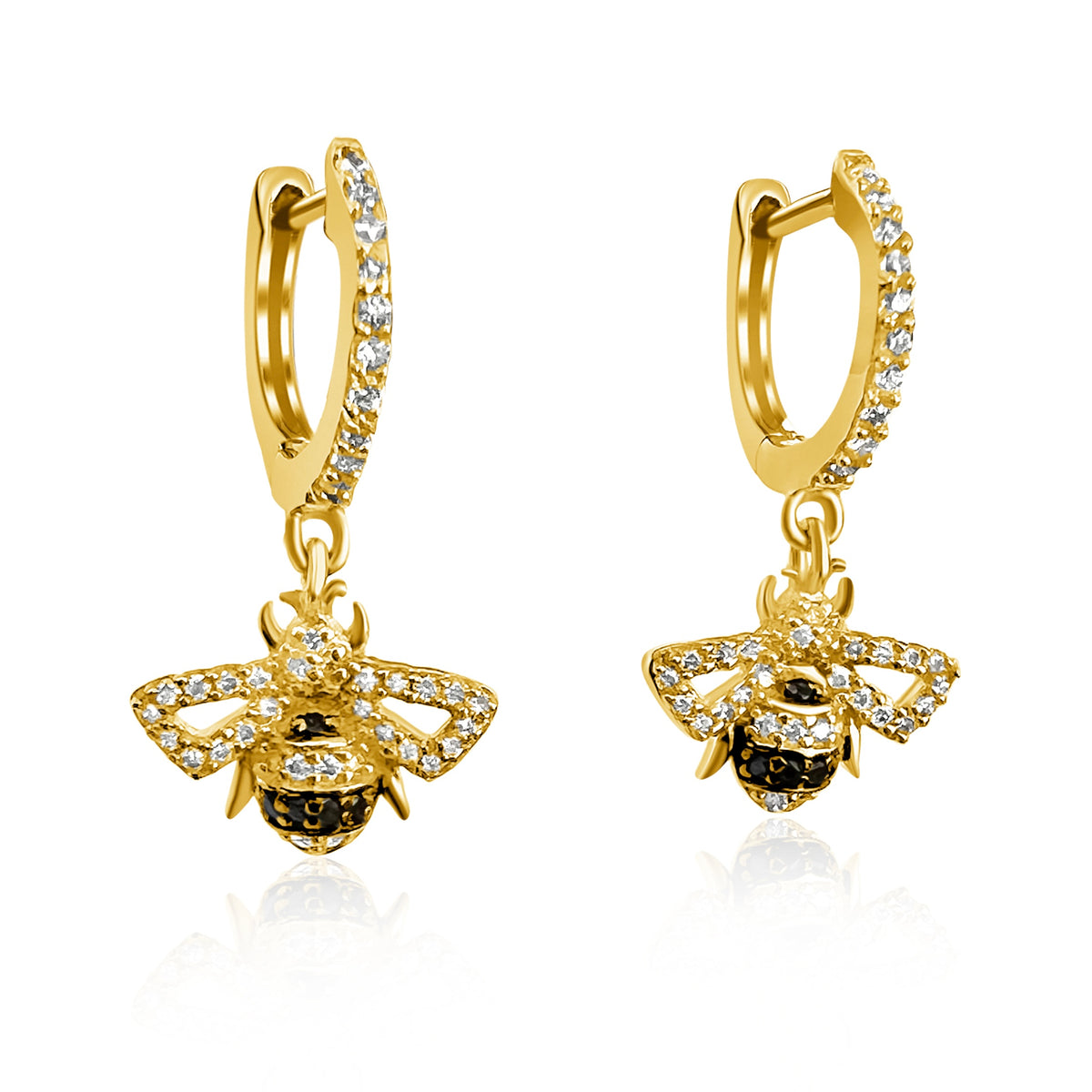 14KT Gold Diamond Bee Stud / Huggie Earrings