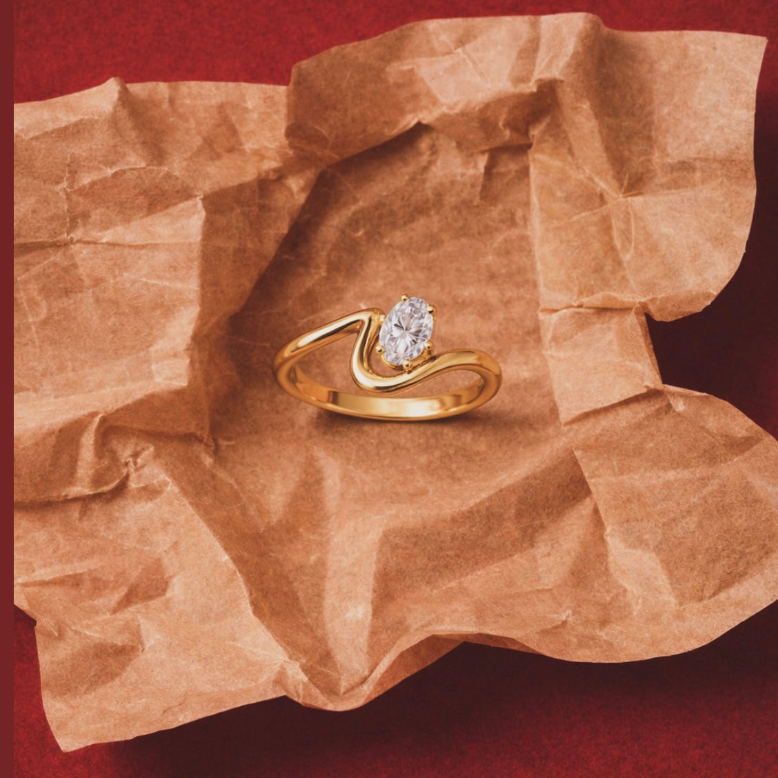 14KT Gold 1ct Oval Lab Diamond Pinky Ring in the Wave