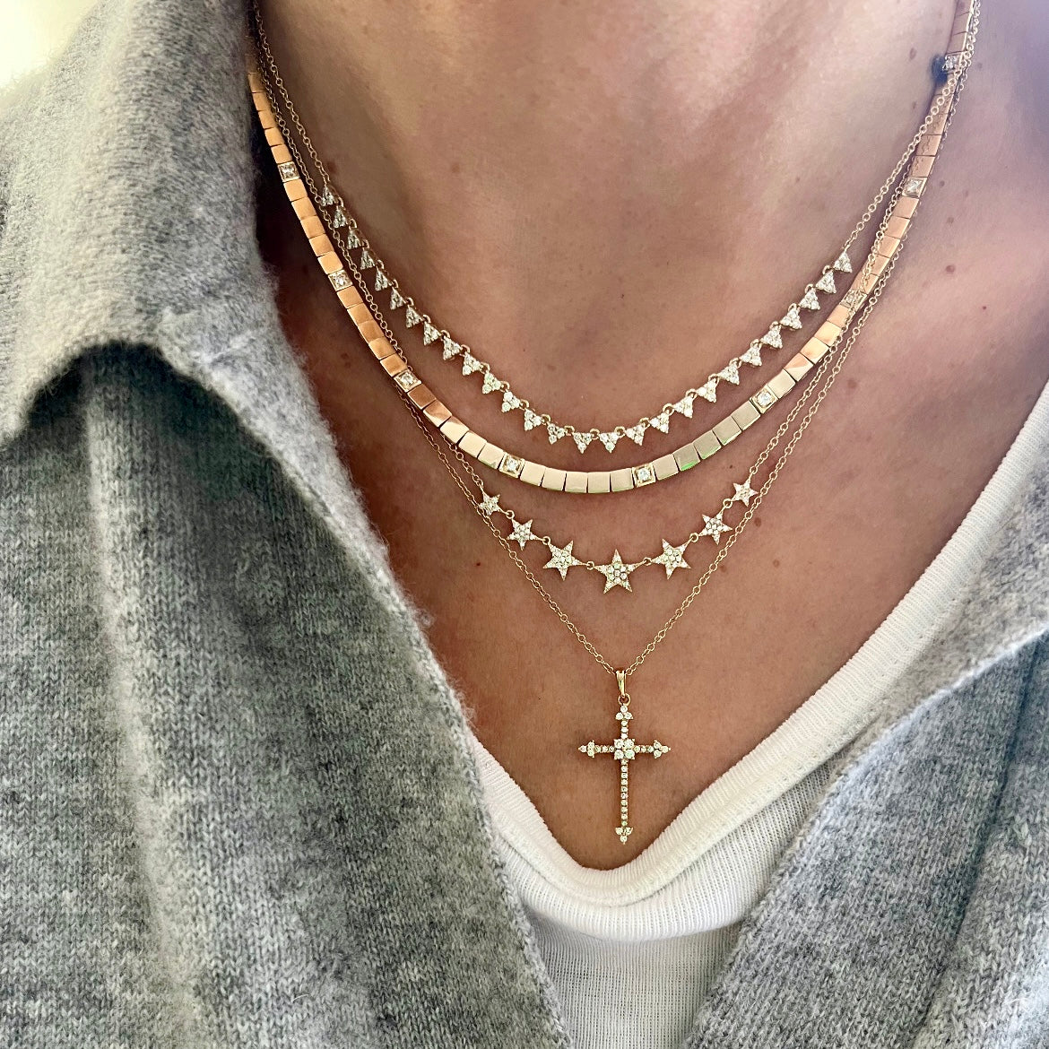 14KT Gold Diamond Cluster Bodrum Drop Necklace