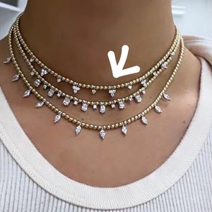 14KT Gold Diamond Dezi Triangle Drop Necklace on Ball Chain