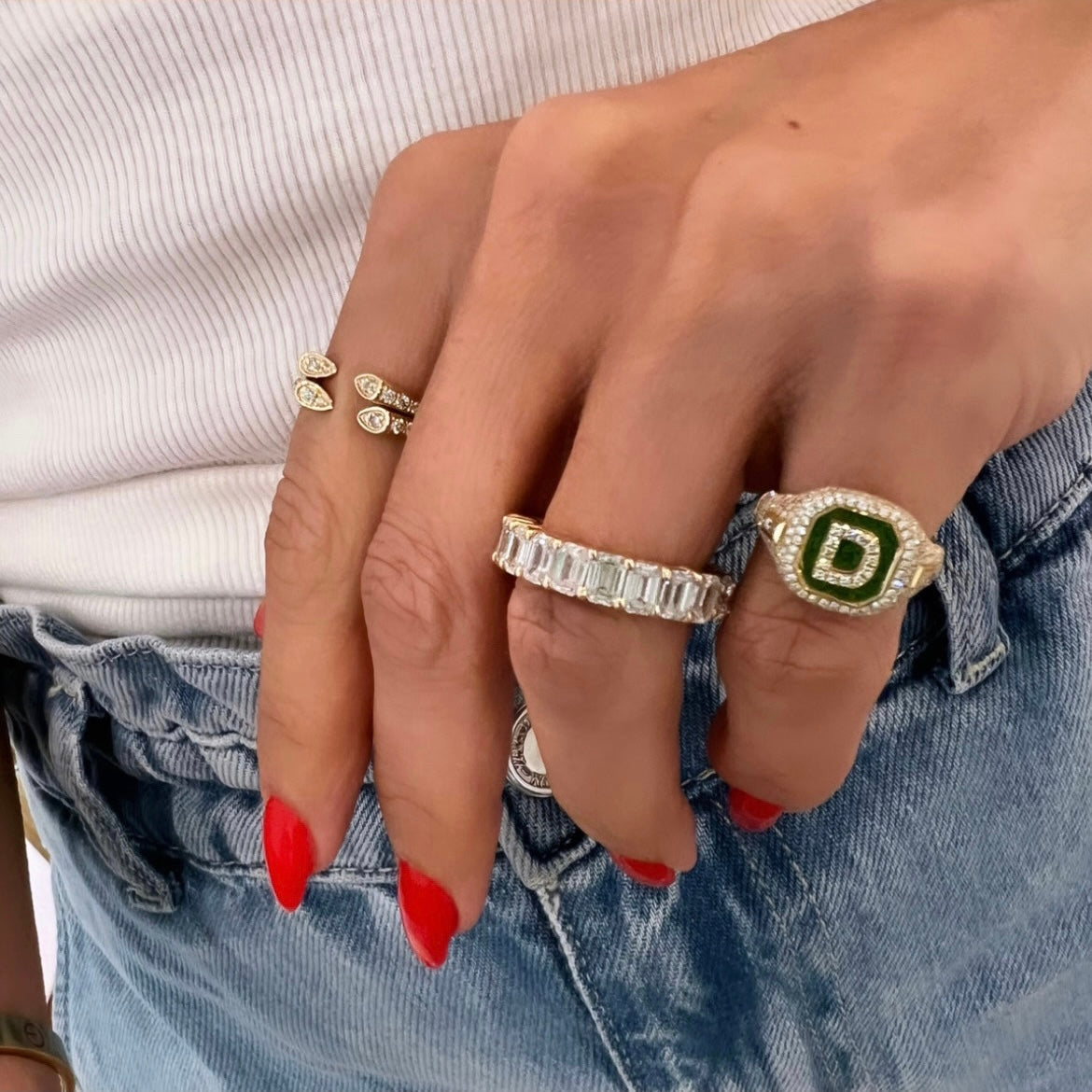 14KT Gold Diamond Bespoke Initial Cushion Ring