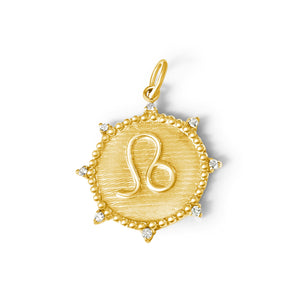 14KT Gold Diamond Zodiac Symbol Disk Pendant Charm