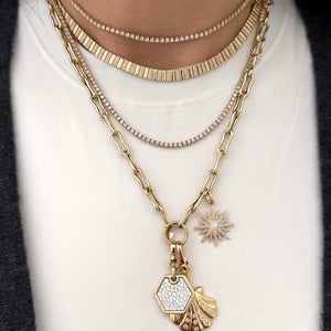 14KT Gold Pinched Links Charm Chain Necklace