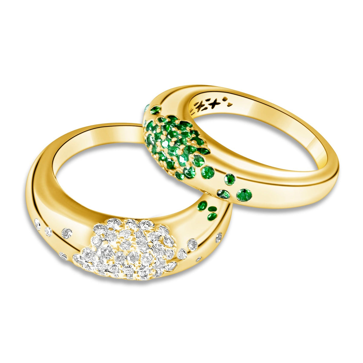 14KT Gold Diamond / Emerald High Dome Alizee Ring