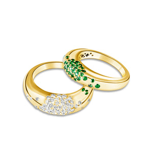 14KT Gold Diamond / Emerald High Dome Alizee Ring