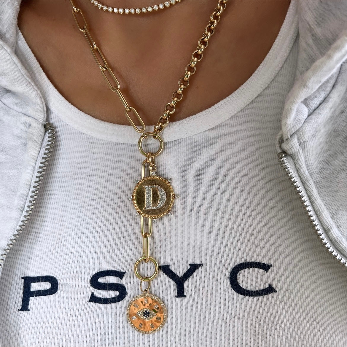 14KT Gold Diamond Bespoke Initial Disk Pendant Charm