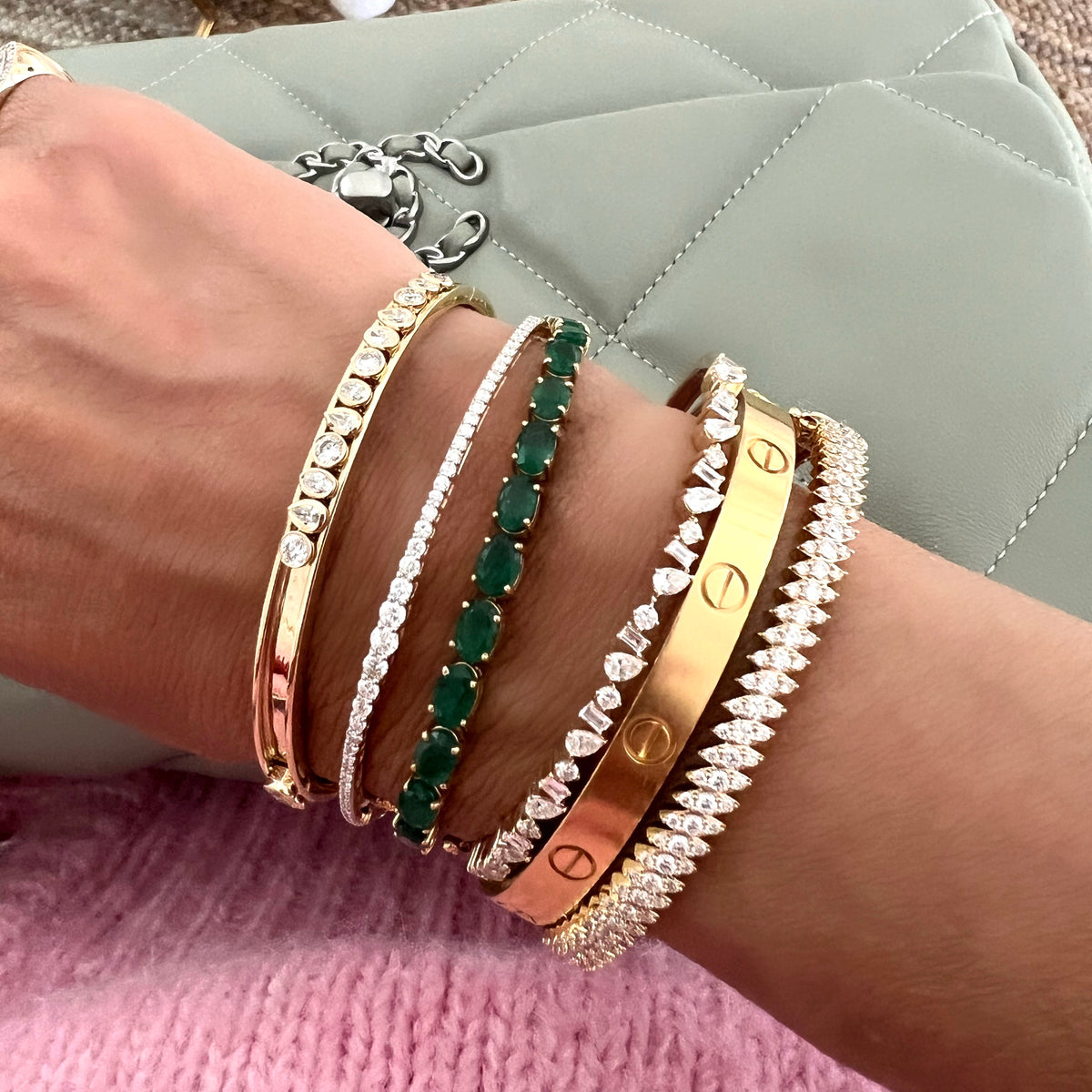 14KT Gold Slider Diamond Iris Bangle Bracelet
