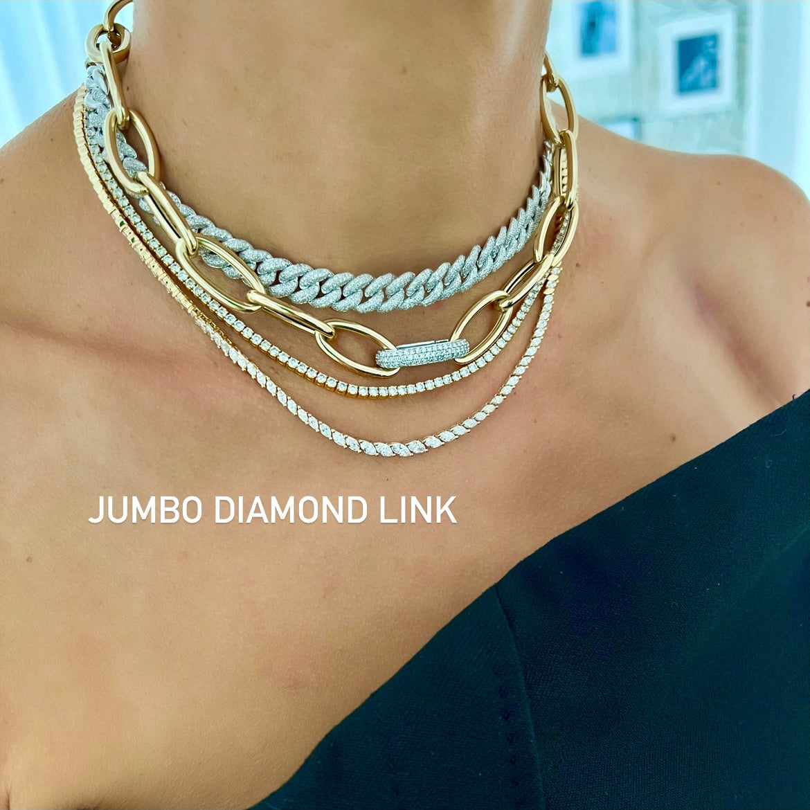14KT Gold Leila Jumbo Oval Link Necklace with Diamond Link