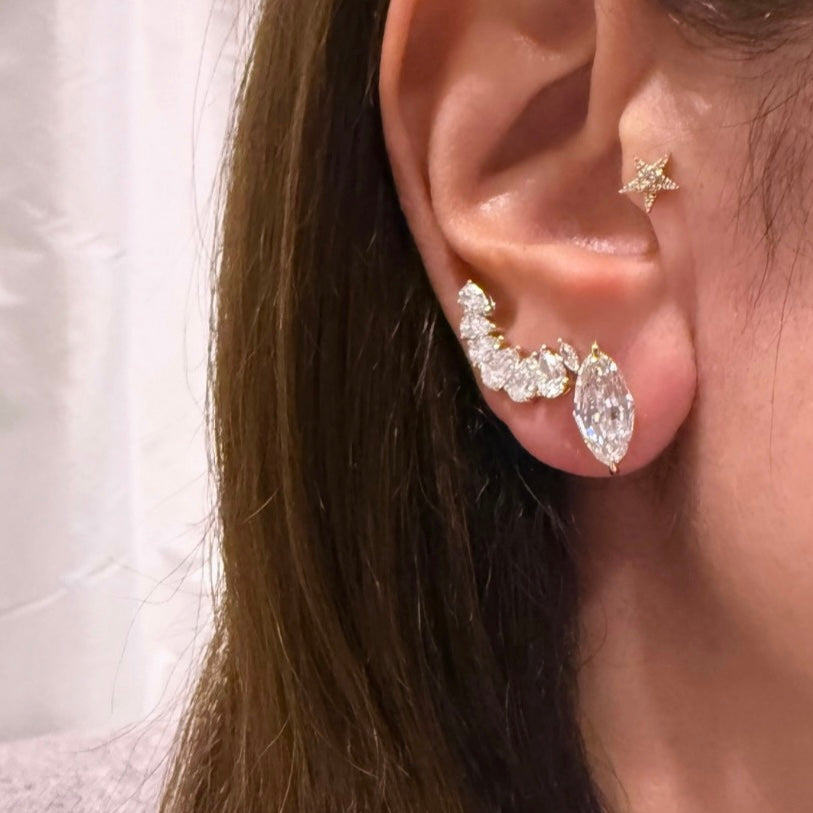 14KT Gold 6ct Step Cut Marquise Lab Diamond Stud Earrings