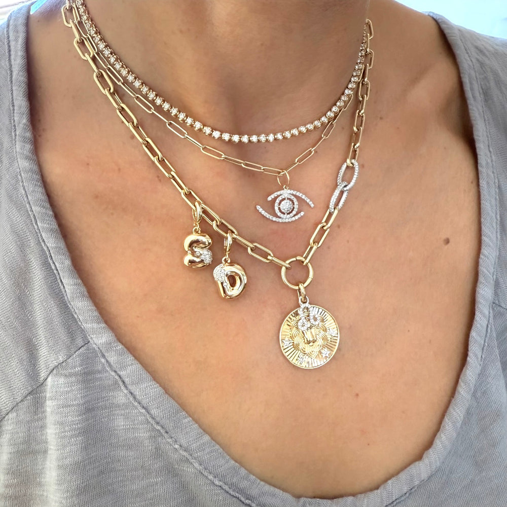 14KT Gold Diamond Puffy Initial Pendant Charm