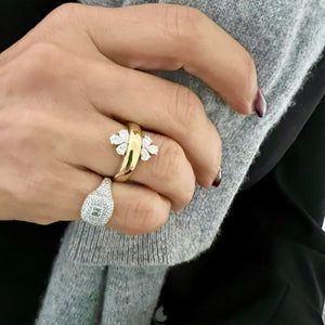 14KT Gold Pave and Baguette Diamond Cushion Pinky Ring