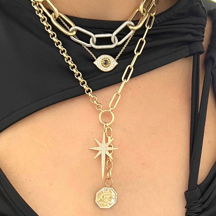 14KT Gold Diamond Large Puffy Evil Eye Necklace