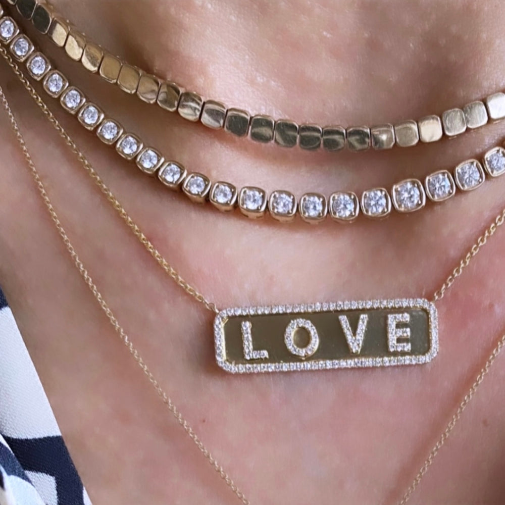 14KT Gold Diamond Square Bezel Set Tennis Necklace