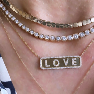 14KT Gold Diamond Square Bezel Set Tennis Necklace