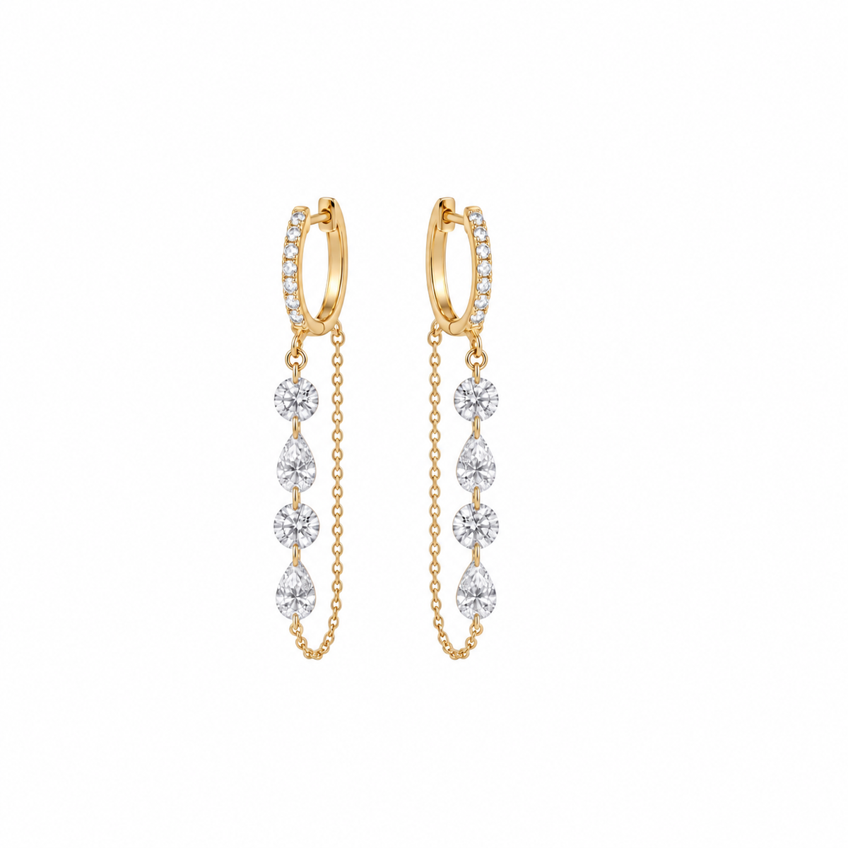 14KT Gold Drilled Diamond Loop Huggie Earrings
