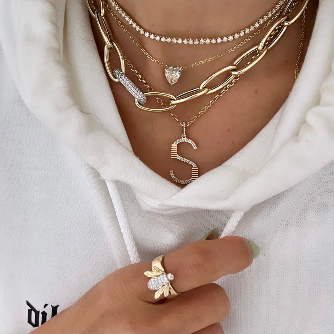 14KT Gold Diamond Chrisy Large Initial Pendant Charm