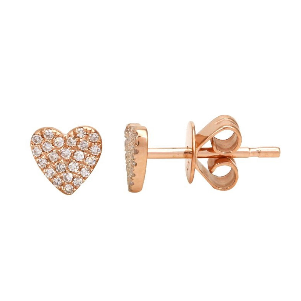 14KT Gold Diamond Petite Heart Stud Earrings