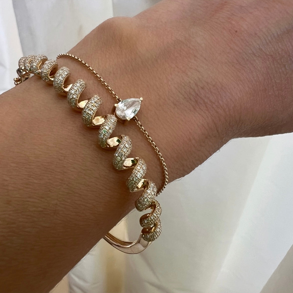 14KT Gold Diamond Spring Bangle Bracelet