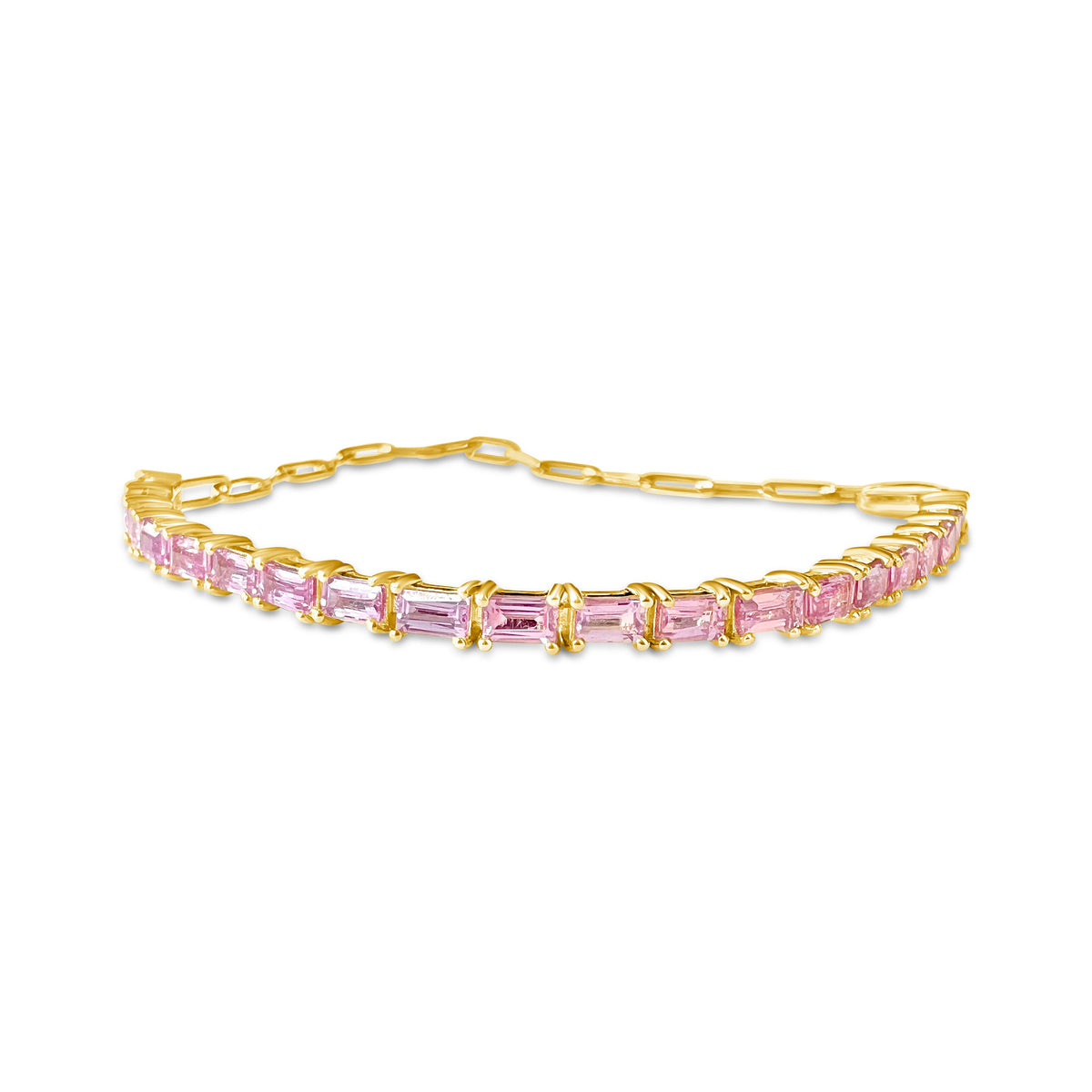 14KT Gold Baguette Pink Sapphire on Chain Bracelet