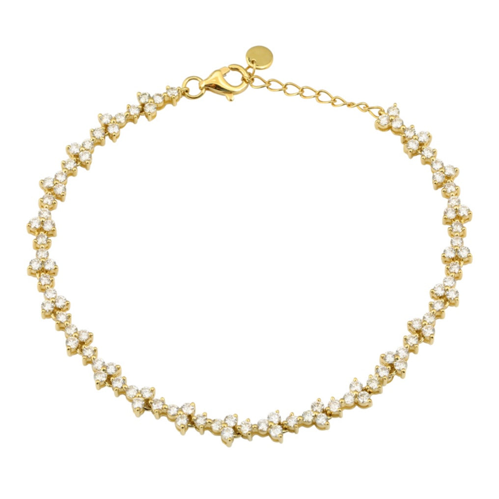14KT Gold Diamond Cluster Tennis Bracelet