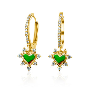 14KT Gold Diamond Dangling Heart Huggie Earrings