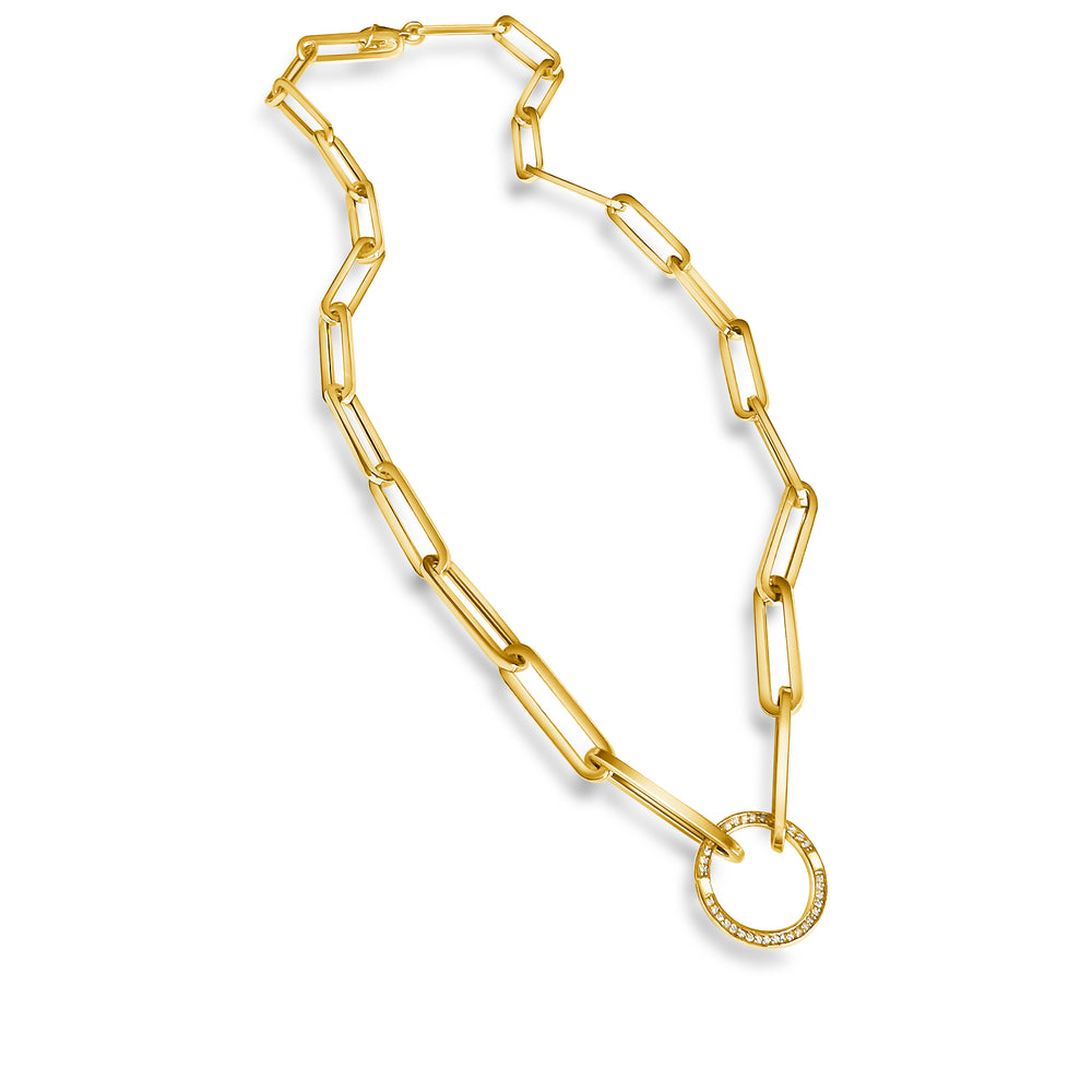 14KT Gold Diamond Large  Paperclip Charm Chain