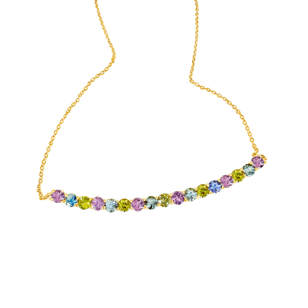 
                
                    Load image into Gallery viewer, 14KT Gold Multi Sapphire Bar Necklace
                
            