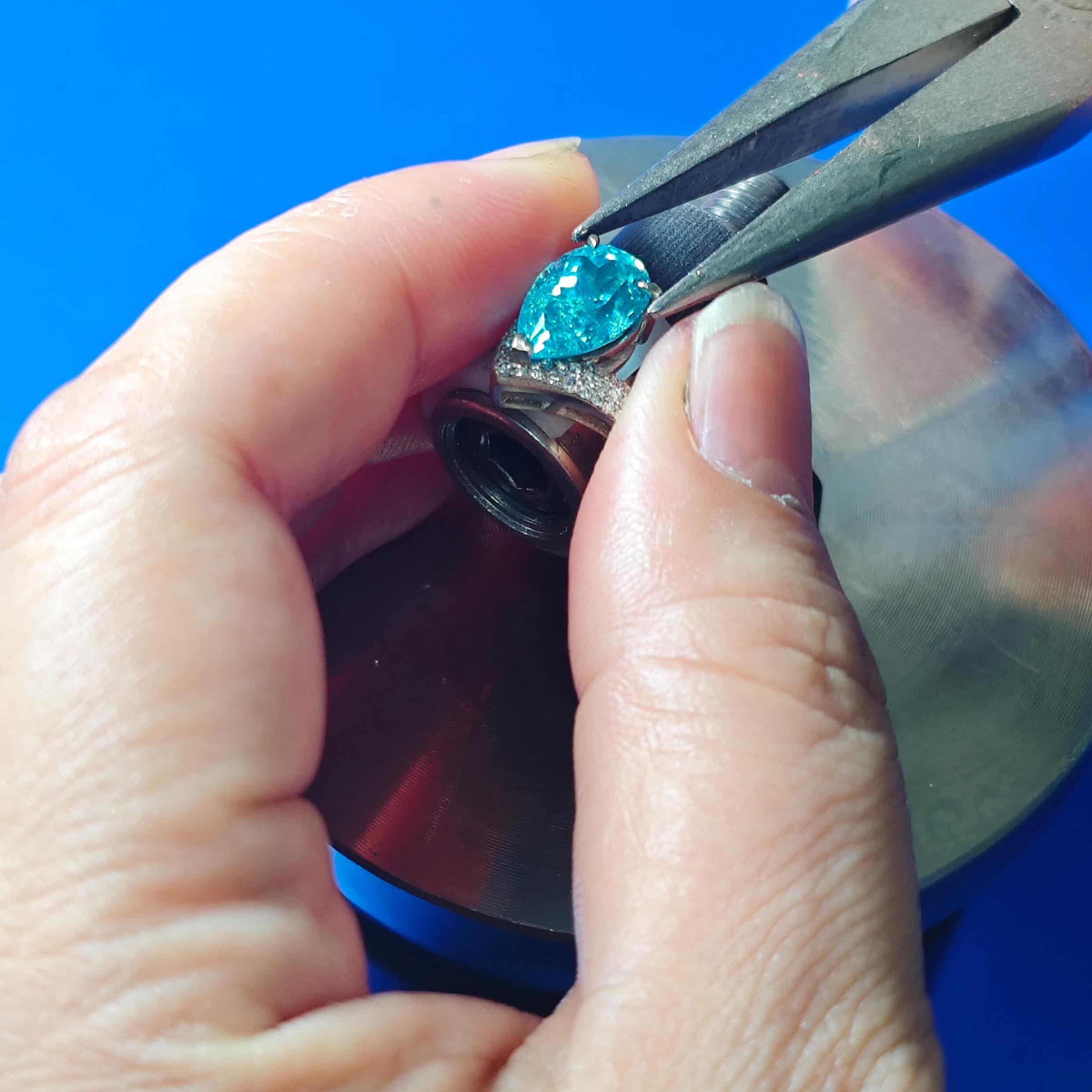 14KT Gold Pear Cut Lab Paraiba Tourmaline Bespoke Ring