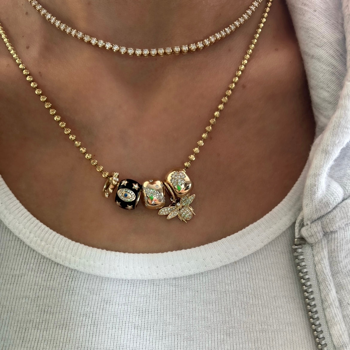 14KT Gold Diamond Mini Bee Pendant Charm