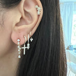 14KT Gold Diamond Cross Huggie Earrings