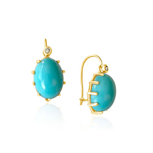 
                
                    Load image into Gallery viewer, 14KT Gold Diamond Turquoise Alba Earrings
                
            