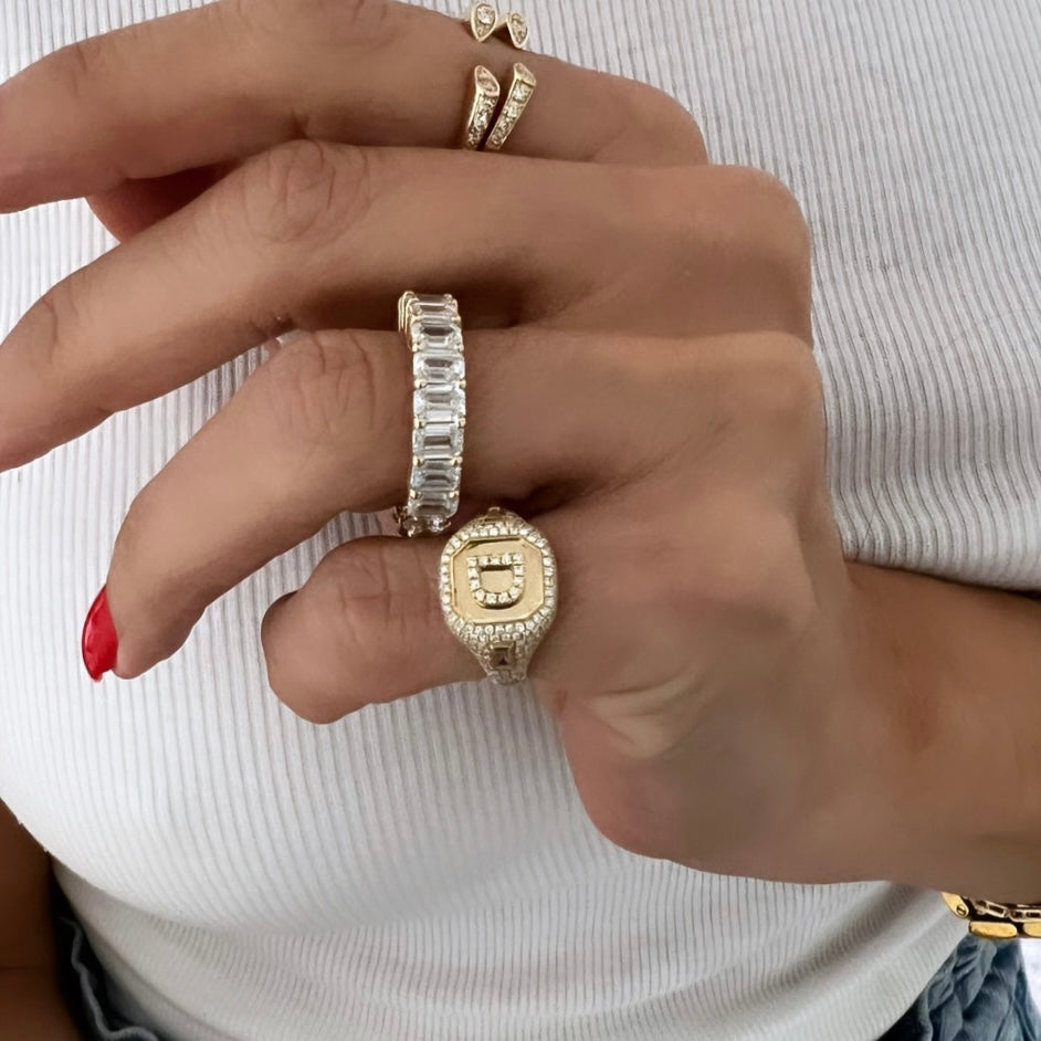 14KT Gold Diamond Bespoke Initial Cushion Ring