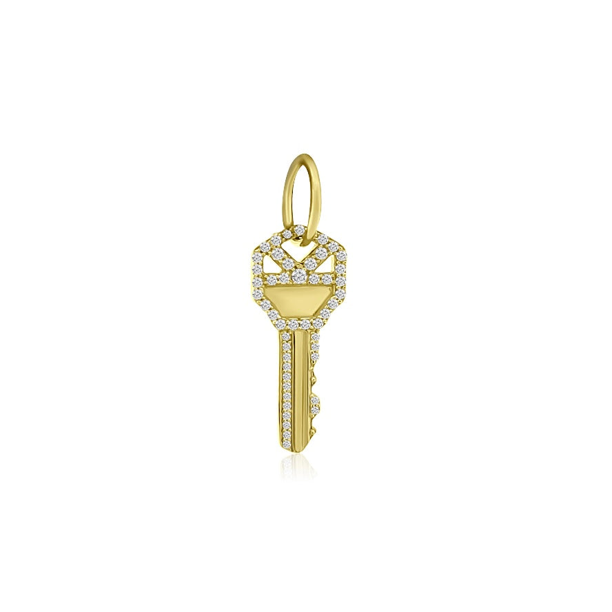 14KT Gold Diamond Mini Key Pendant Charm