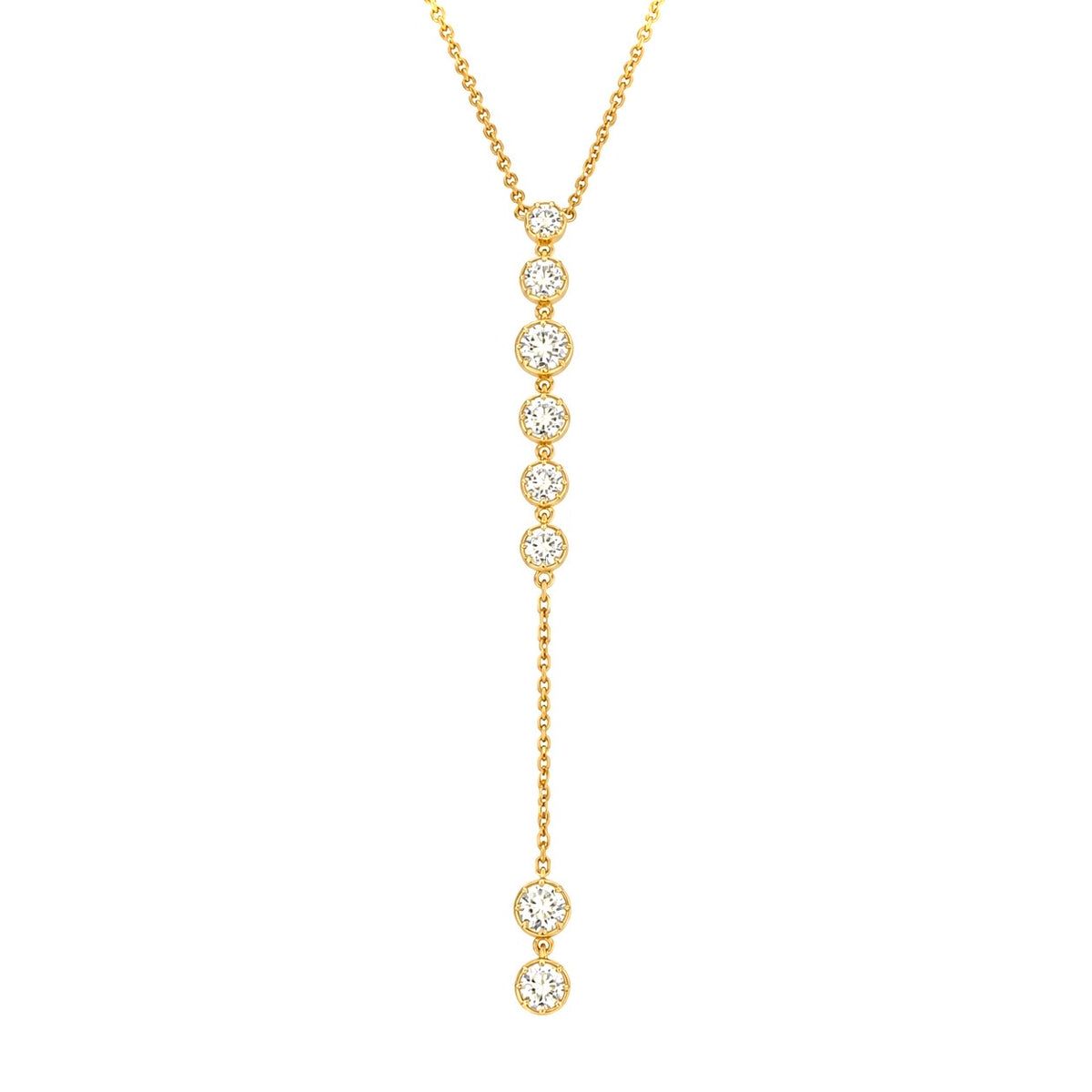 14KT Gold 1ct Lab Diamond Georgian Lariat Necklace