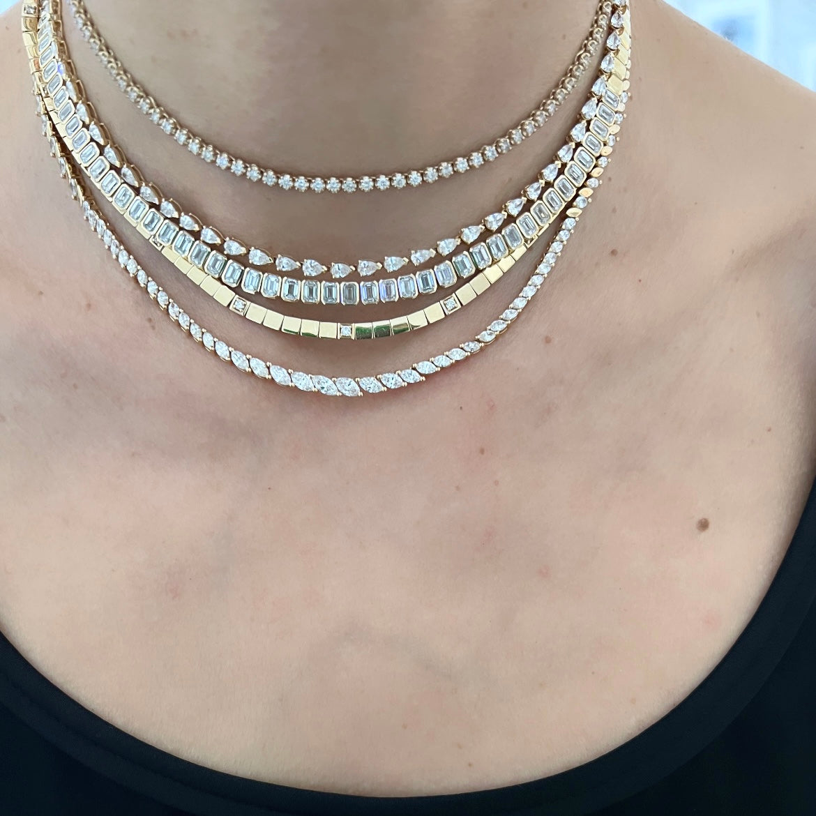 14KT Gold Lab-Grown Emerald Cut Diamond Luxe Tennis Necklace