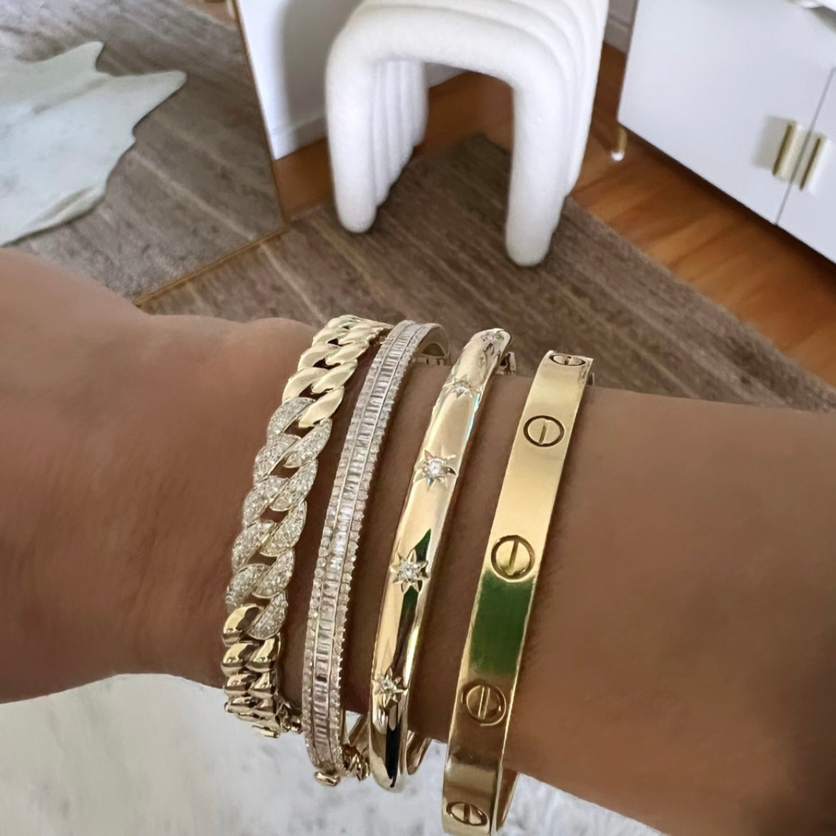 14KT Gold 5 Star Diamond Bangle Bracelet