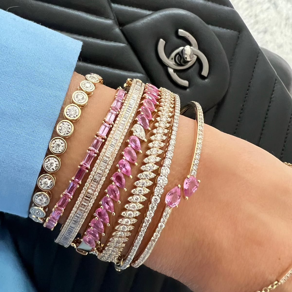 14KT Gold Diamond Pink Sapphire Remy Bangle Bracelet