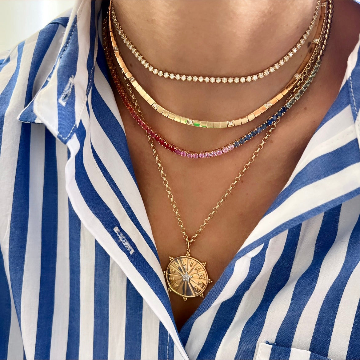14KT Gold Diamond Square Tile Esma Necklace