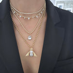 14KT Gold Diamond Dezi Triangle Drop Necklace on Ball Chain