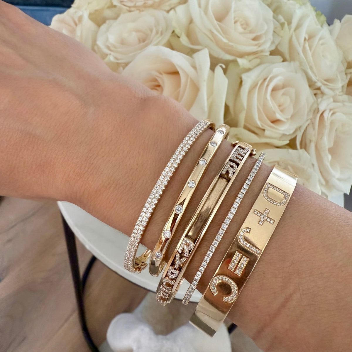 14KT Gold Inlay Diamond Bangle Bracelet