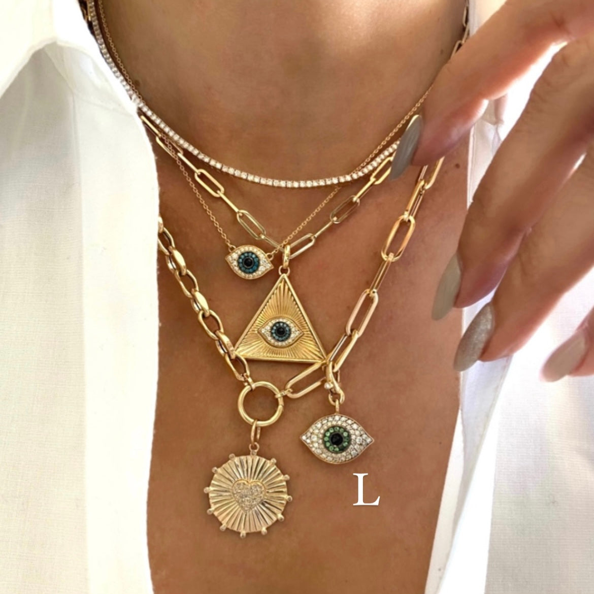 14KT Gold Diamond Small Evil Eye Charm on Enhancer
