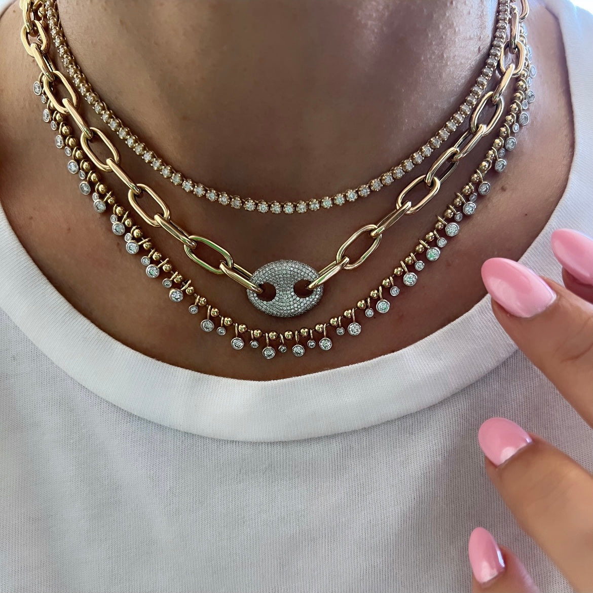 14KT Gold Diamond Luxe Alianna Fringe Necklace On Ball Chain