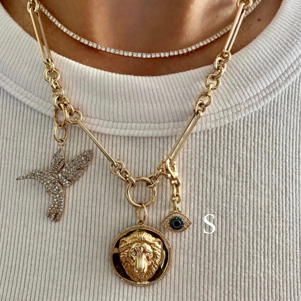 14KT Gold Diamond Small Evil Eye Charm on Enhancer