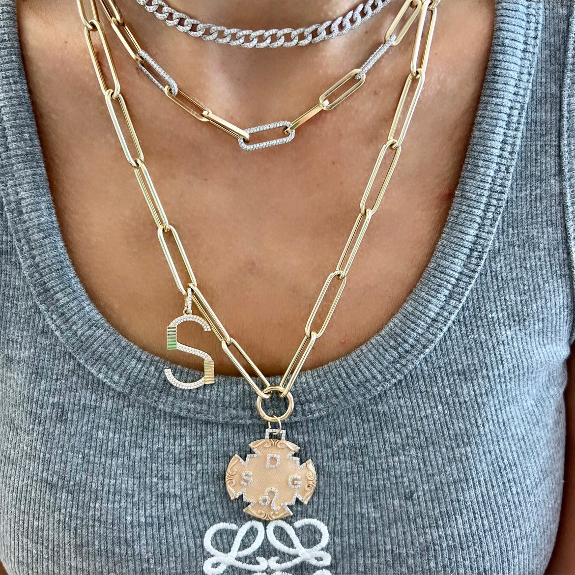 14KT Gold Diamond Chrisy Large Initial Pendant Charm