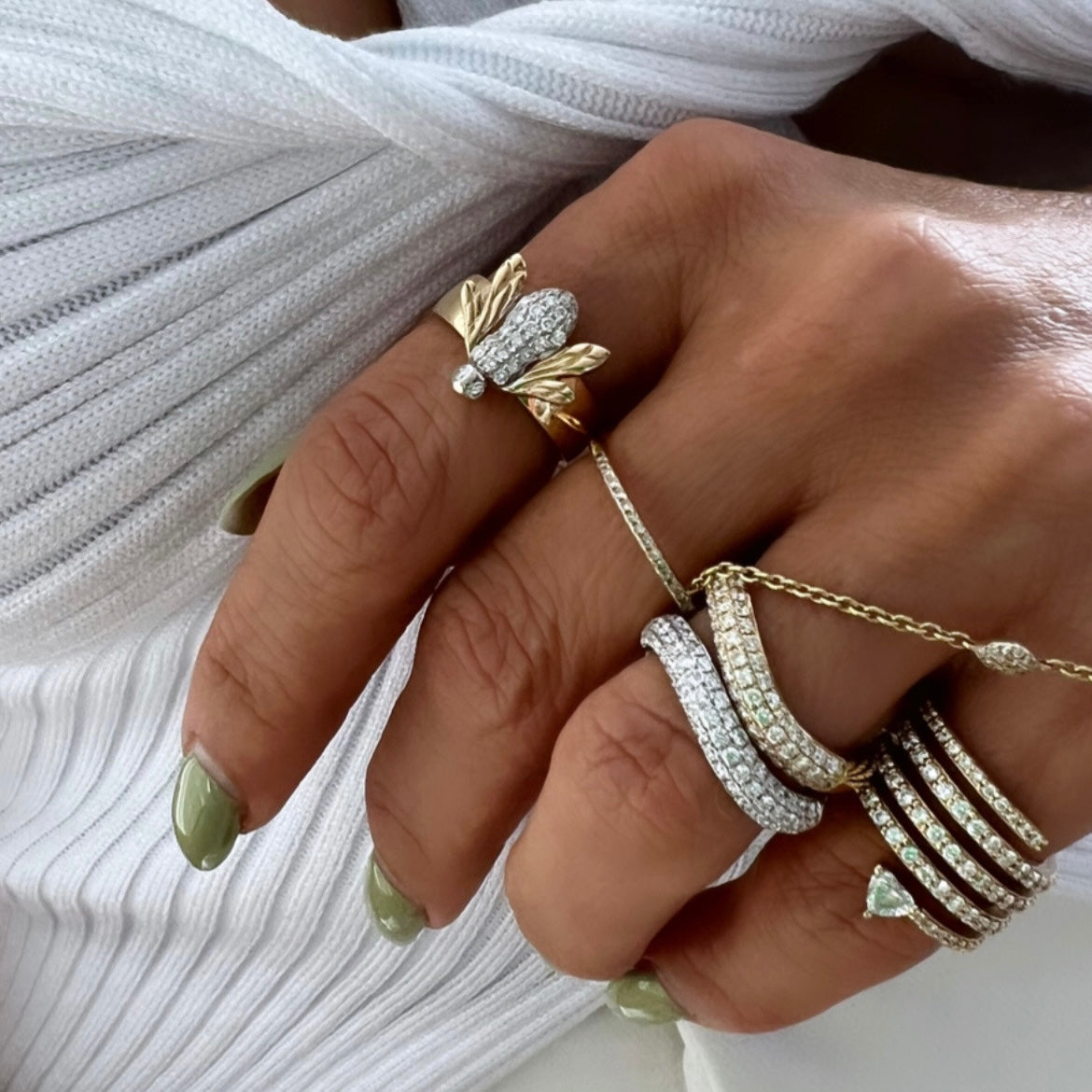 14KT Gold Diamond Wave Ring Large