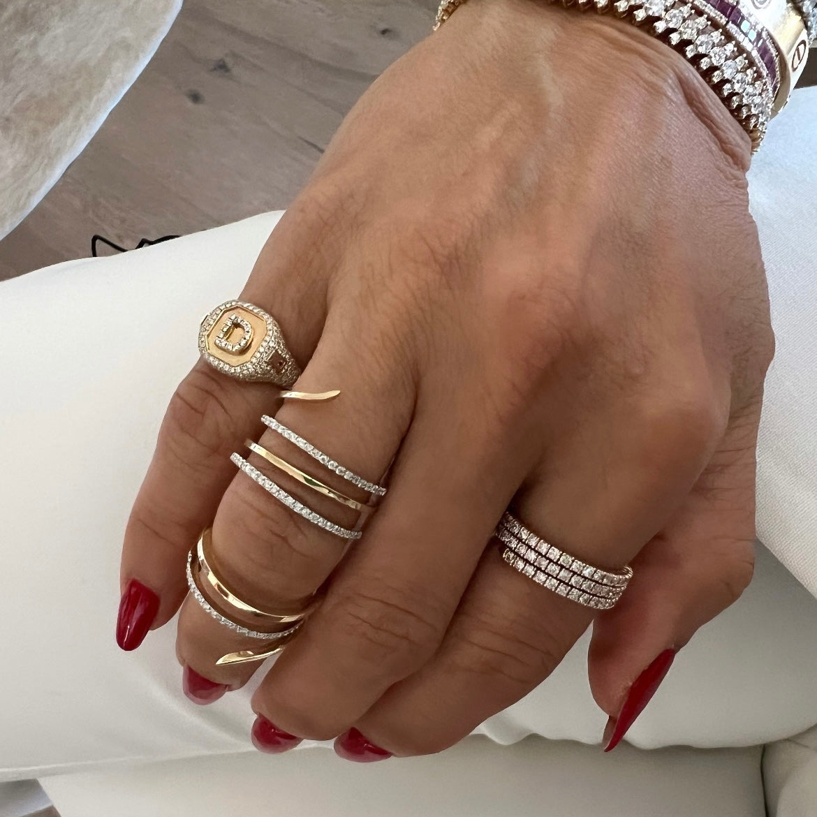 14KT Gold Diamond Spiral Double Ring