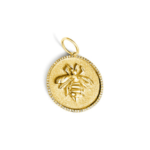 
                
                    Load image into Gallery viewer, 14KT Gold Diamond Bee Disk Pendant Charm
                
            